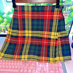 Vintage Smith’s Bermuda Girls 7 Wool Plaid Wrap Skirt Belted Tartan England